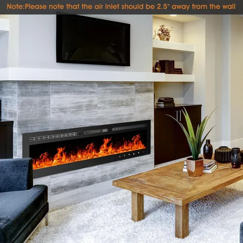 Vista 2 de Alohappy Chimenea eléctrica de 90 pulgadas 1500/750 W montado en la pared y construido calentador LED calentadores de habitación con control remoto