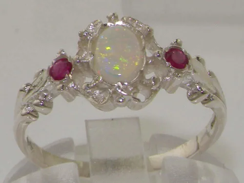 Vista 2 de Anillo de plata de ley 925 auténtica auténtica ópalo y rubí para mujer