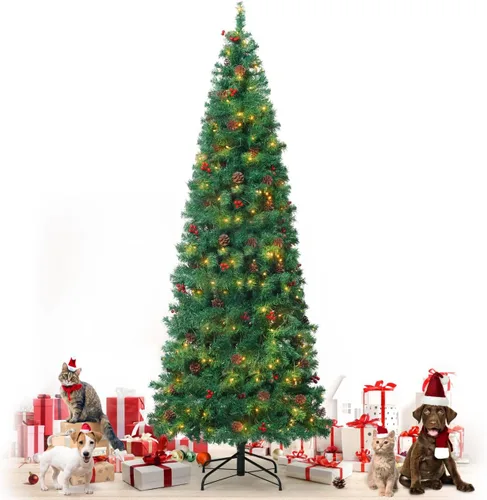Vista 15 de Fencer Wire Árbol de Navidad Artificial Preiluminado Tipo Lápiz de 6 Pies con 250 Luces LED, Árbol de Navidad Delgado Premium con 618 Puntas