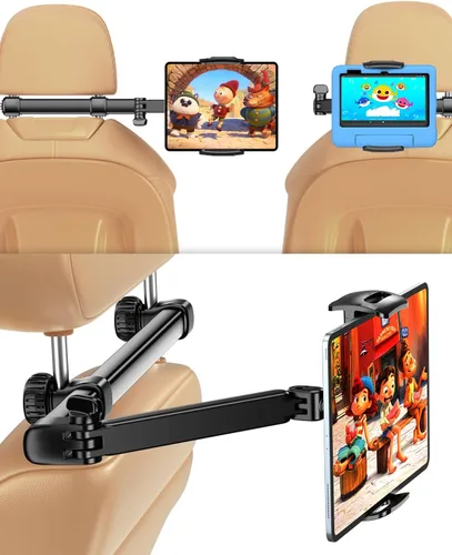 Vista 2 de Tryone Soporte para tablet para reposacabezas para accesorios de automóvil: [brazo de 18.11 pulgadas de largo] Soporte 3 en 1 para tableta