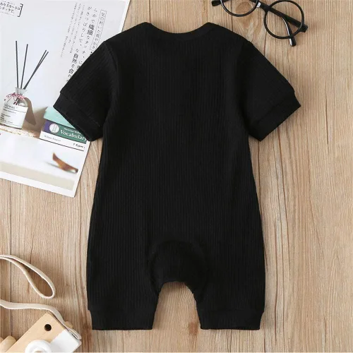 Vista 146 de Mameluco unisex de manga corta para bebé recién nacido, con botones, de una pieza, ropa de color sólido