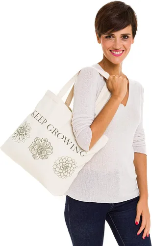 Vista 4 de Bolsa de lona, diseño animal, refuerzo resistente, 100% algodón natural, para compras, comestibles, laptop (T-GROW)