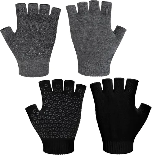 Vista 9 de Eurzom 2 pares de guantes de yoga antideslizantes para mujer, guantes de pilates sin dedos con agarres para yoga, fitness, entrenamiento, deportes