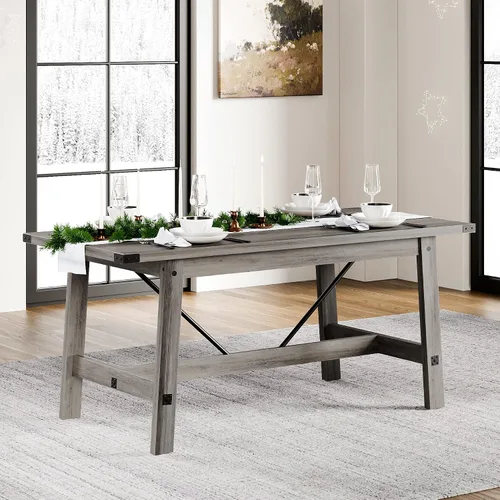 Vista 8 de WAMPAT Mesa de comedor de granja de 67.7 pulgadas para 4-6 personas, mesa de cocina rectangular moderna de madera con patas de madera resistentes