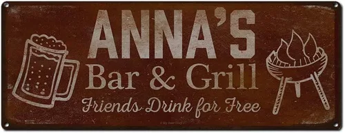 Vista 101 de Adam's Bar and Grill Friends Drink for Free, cartel de aluminio de 5.75 x 15.5 pulgadas, accesorios personalizados para bar y decoración de pared