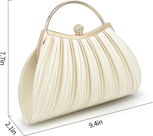 Vista 8 de Bolsos de mano para mujer, bolsos de noche con correa de cadena desmontable para cóctel, fiesta, boda con plisado