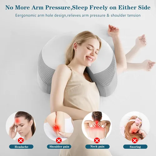 Vista 10 de EUHAMS - Almohada para durmientes laterales - Almohada ergonómica de espuma viscoelástica para el hombro con agujeros para los brazos para aliviar