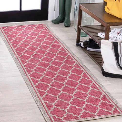 Vista 28 de JONATHAN Y Tapete marroquí con diseño enrejado para interiores y exteriores, 2 x 8 pies, marrón/beige, tejido texturizado de trébol para patio