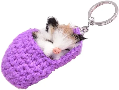 Vista 8 de Llavero de felpa con colgante para gato, pantuflas, llavero de gato dormido, adorno de gatito, accesorios de llave, colgante para mujeres y niñas