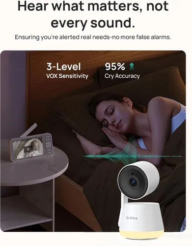 Vista 4 de Dr.Care LumiView Smart WiFi Baby Monitor – 5 pulgadas 1080P FHD y control de aplicación de cámara 2K, modo de privacidad, batería extraíble de 5000