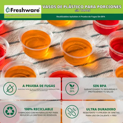Vista 6 de Freshware Vasos de plástico para porciones (sin tapas) [4 onzas, 250 unidades] Vasos de plástico desechables para preparación de comidas, aderezos