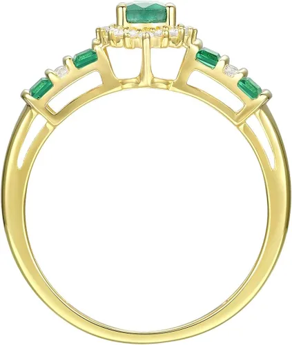 Vista 2 de Anillo de diamantes con piedras preciosas auténticas, diseño alternativo de piedras preciosas y diamantes genuinos, piedra central rodeada de halo