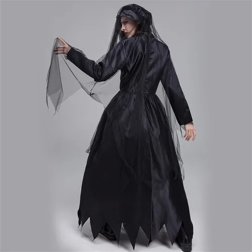 Vista 4 de Vestido de Halloween para mujer, disfraz de invierno, vestido de bata de bruja para cosplay