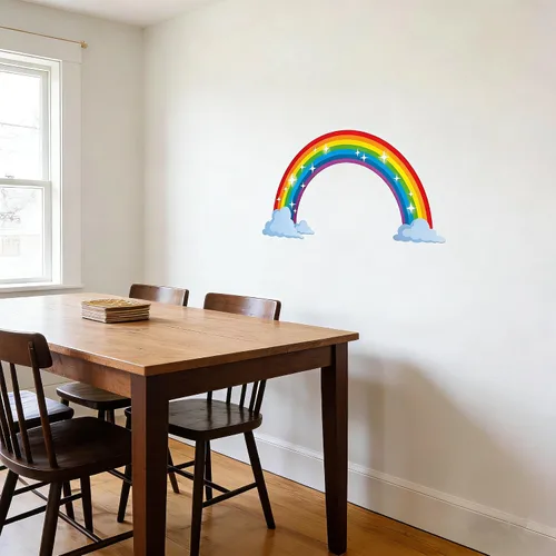 Vista 2 de Calcomanías de pared de arco iris con nubes, calcomanías de pared extraíbles para niños, guardería, dormitorio, sala de estar, decoración de pared