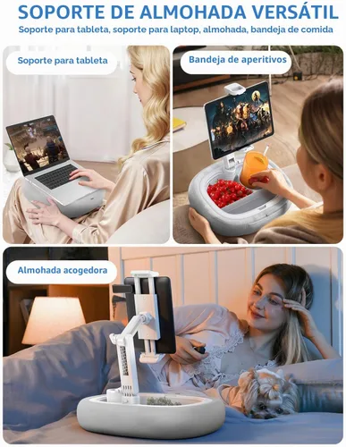 Vista 2 de Tryone Soporte de almohada para tableta y soporte para portátil: soporte ajustable para iPad con cuenco para aperitivos, almohada de felpa suave