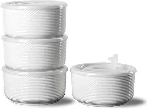 Vista 20 de Recipiente de cerámica con tapa: recipiente de almacenamiento de alimentos apto para microondas de 20 onzas para sopa, ensalada, cereales, sobras
