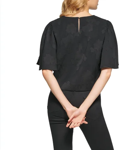 Vista 4 de DKNY Camisa de cuello redondo con mangas voladas para mujer