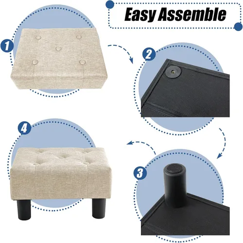 Vista 5 de BRIAN & DANY Taburete pequeño para pies, taburetes de lino con patas, reposapiés pequeño estable para sala de estar, beige