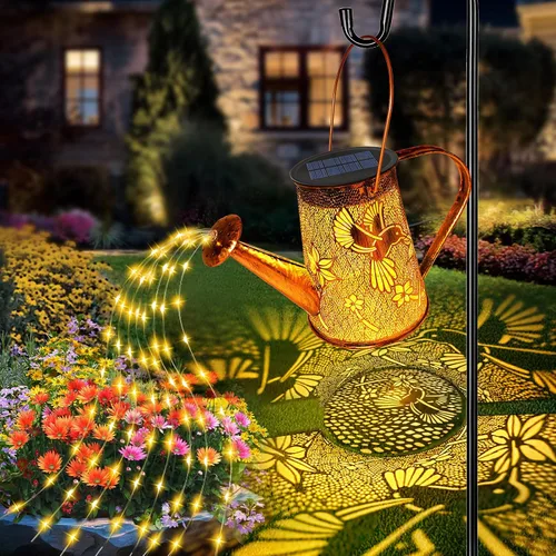 Vista 19 de YJFWAL Regadera solar con luces, regalos únicos para mamá, abuela, mujer, cumpleaños, impermeable, regalos de jardinería, regadera con luces