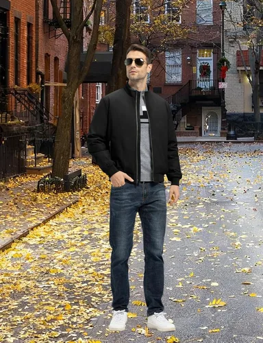 Vista 3 de TBMPOY Men's Winter Lightweight Bomber Jackets Water Resistant Fall Casual Windbreakers Quilted Full Zip Windproof Work Coats