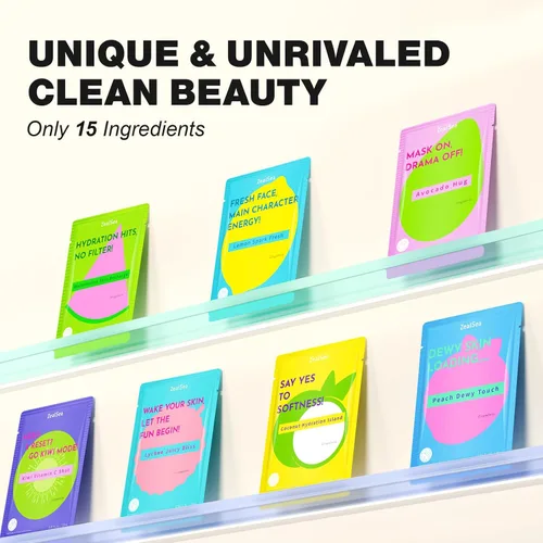 Vista 7 de ZealSea Clean Beauty Mascarillas Faciales para el Cuidado de la Piel, Minimalismo 15 Ingredientes Mascarilla de Hoja, Diseño de Color Dopamina