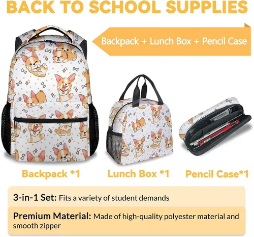 Vista 3 de Linda mochila Corgi, mochila escolar de 16 pulgadas con correas ajustables, duradera, ligera, mochila escolar