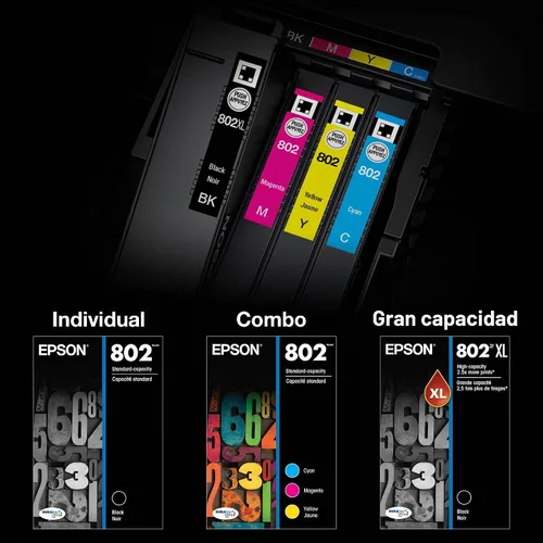 Vista 5 de EPSON 802 DURABrite Ultra Ink Cartucho negro de alta capacidad (T802XL120-S) funciona con WorkForce Pro WF-4720, WF-4730, WF-4734, WF-4740