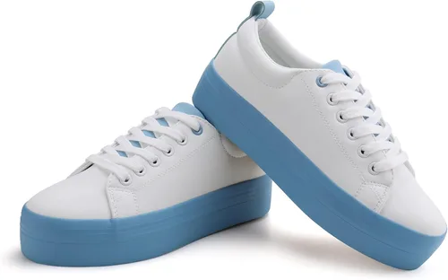 Vista 6 de JABASIC Zapatos deportivos de plataforma con cordones para mujer, cómodos, informales, a la moda, para caminar