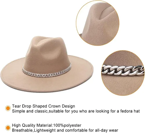 Vista 6 de Faringoto Sombrero Fedora de fieltro de ala ancha de moda para mujer Otoño Invierno Hombres Panamá