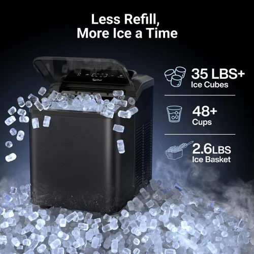 Vista 3 de Typhur Máquina de hielo de pepita rápida con bomba de autolimpieza, máquina de hielo de guijarros triturados de 35 libras/24 horas, 8 paquetes