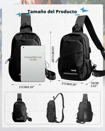 Vista 3 de SEAFEW - Mochilas tipo bandolera tácticas, Negro, Mochilas Sling