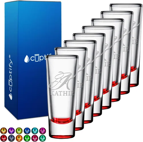 Vista 38 de Vaso de chupito personalizado con fondo negro personalizado de 2 oz, vasos de chupito cordiales con inicial y nombre en script dividido