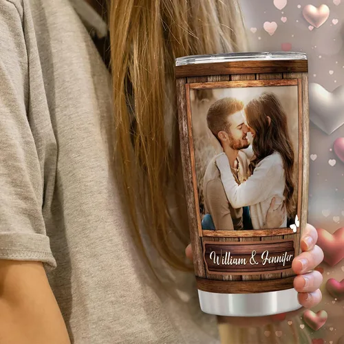 Vista 4 de Dorris Vaso personalizado de All Of Me Loves All Of You con tapa, taza de viaje de acero inoxidable, taza aislada, regalo romántico, matrimonio