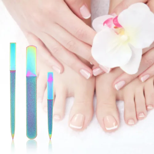 Vista 6 de Mudder Juego de 3 limas de uñas de diamante para mujeres y hombres, acero inoxidable, metal, zafiro, doble cara, limadores de uñas de los pies