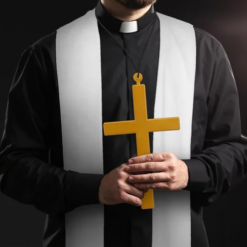 Vista 6 de 6 piezas de accesorios de disfraz de sacerdote y monja de Halloween, sombrero de monja, collar blanco de monja, collar de sacerdote, gafas