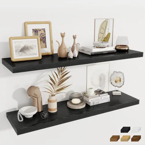 Vista 65 de Fun Memories Pequeños estantes flotantes para pared, estantes cuadrados de pared de 8 pulgadas con soportes invisibles, estantes negros para baño