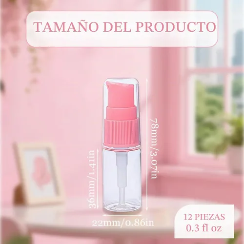 Vista 3 de Botella de bomba de loción de plástico transparente recargable portátil de 0.3 fl oz 0.34 oz con cabezal de bomba de prensa rosa, maquillaje