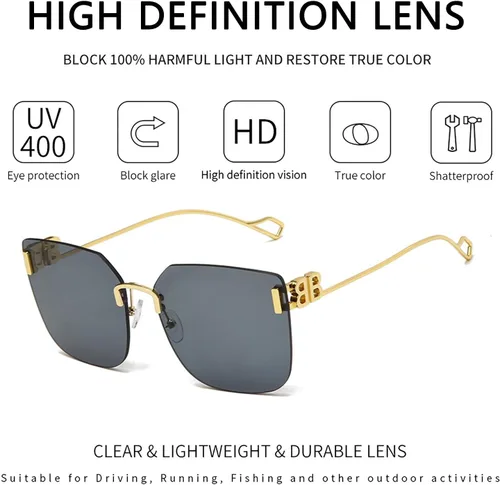 Vista 2 de WMAO Lentes de sol cuadrados sin montura para mujer, clásicos, modernos, de gran