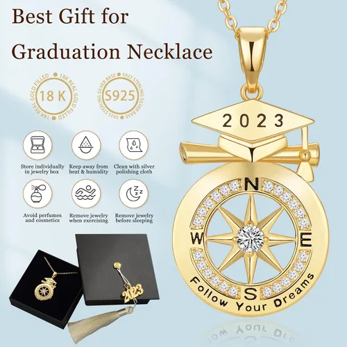 Vista 2 de Regalos de graduación para ella 2023, regalos de collar de graduación, collar de brújula de graduación, collar de brújula inspirador, regalo