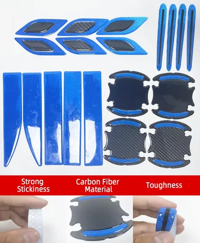 Vista 5 de Adhesivos reflectantes para automóviles con protector de arañazos para manija de puerta de automóvil, accesorios exteriores para auto (azul)