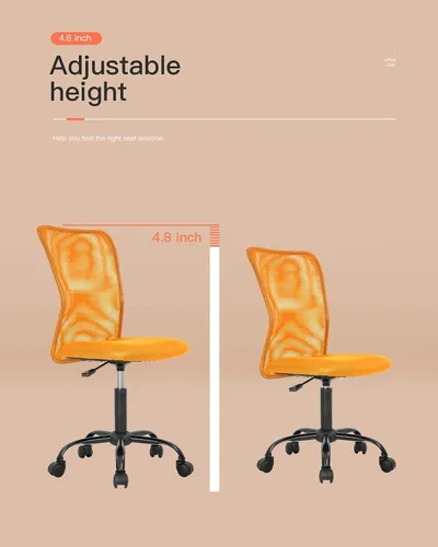 Vista 2 de HHS Silla de oficina en casa con malla sin brazos, ergonómica, ajustable, respaldo medio para mujer, pequeño, moderno, giratorio, con ruedas, hogar