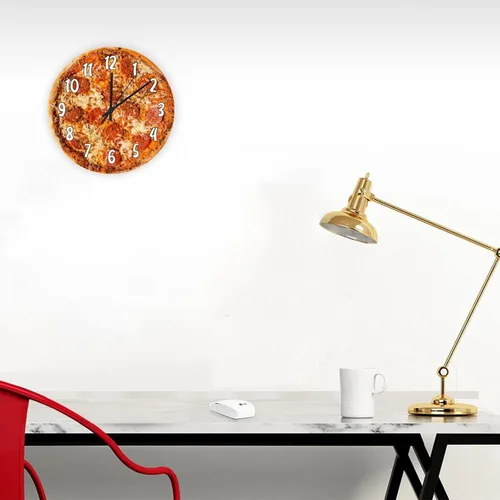Vista 4 de Reloj de pared de pizza, reloj de pared para cocina, alimento, funciona con pilas, reloj de pared decorativo para sala de estar, dormitorio, 10