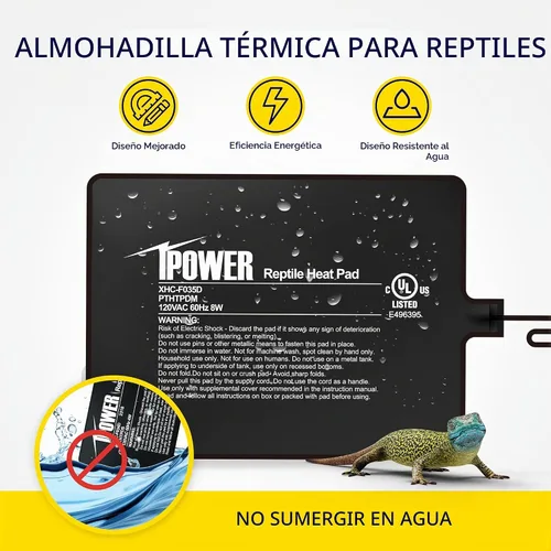 Vista 2 de iPower Almohadilla de Calor para Reptiles de 6 x 8 Pulgadas, 8 W, Calentador de Terrario Debajo del Tanque, Alfombrilla Calefactora para Tortuga