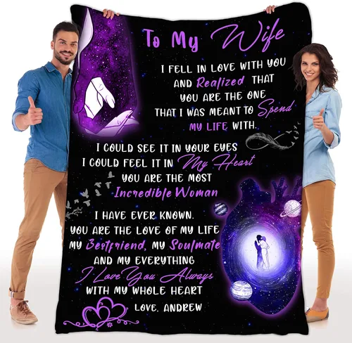 Vista 19 de Mantas de forro polar personalizadas para esposa con nombre de marido, el mejor regalo para tu compañero de vida con citas, regalos del día de San