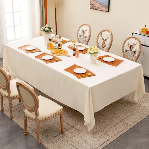 Vista 25 de BALCONY & FALCON Mantel Rectangular de Lino Sintético Impermeable Lavable Limpiable Cubierta de Mesa para Decoración de Mesa de Cocina Comedor