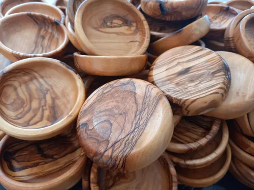 Vista 8 de Juego de 6 mini cuencos de madera de olivo hechos a mano, mini cuencos de madera hechos a mano