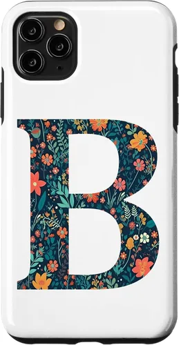 Vista 4 de iPhone 12 mini monograma iniciales floral letra B bonito patrón flores caso
