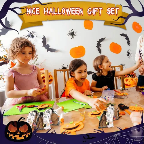 Vista 4 de Huquary 72 piezas de regalos de Halloween, juego de 24 regalos de Halloween para estudiantes, 24 llaveros de Halloween, llavero de calabaza