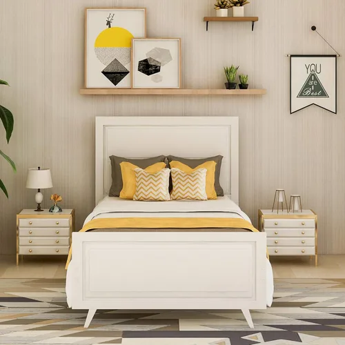 Vista 10 de Anwick Base de cama de plataforma de madera de tamaño individual para niños, base de colchón con cabecera y soporte de listones de madera para niñas