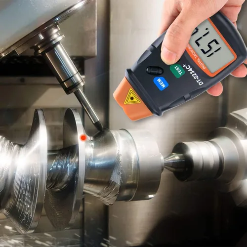 Vista 5 de Tacómetro digital láser, AIOMEST Medidor de velocidad sin contacto RPM, probador fotográfico RPM que mide 2.5-99,999 RPM, velocímetro de mano